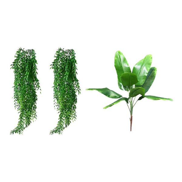 

decorative flowers & wreaths 2pcs artificial hanging plants garland fake willow leaves ivy 1pcs tropical faux palm leaf