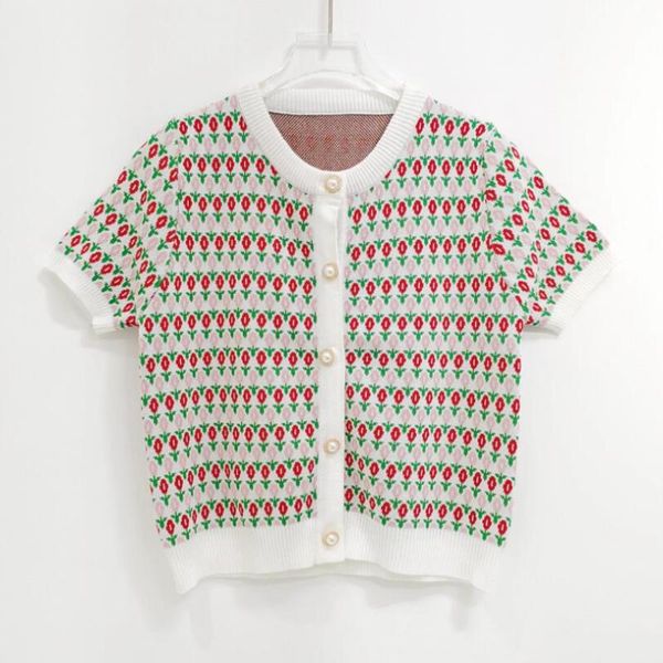 

women's knits & tees sweaters fashion women floral cropped sweater thin vintage knit cardigans korean clothes cute coat pearl w561, White