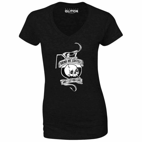 

womens bring me coffee t-shirt - v-neck caffeine drink break work love funny, White;black