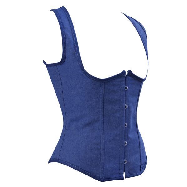 

Sexy Jeans Shoulder Strap Vest Underbust Corset Top Lace Up Boned Outwear Waist cincher Buatier with G-string Plus Size -6XL, 2808