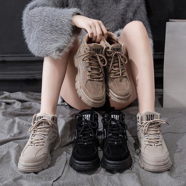 

boots one yona 2021 winter style keep warm flat all-match women reflective short plush low heels cross-tied, Black