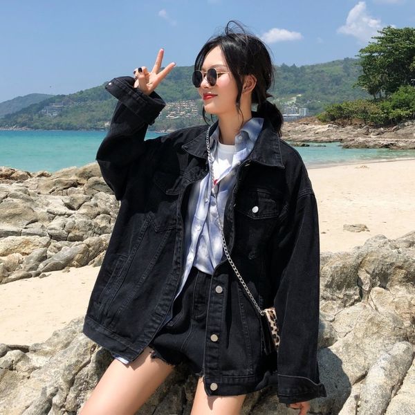 

women's jackets vintage korean style batwing denim women's jacket solid fall thin single breasted woman's coat 6kt2, Black;brown