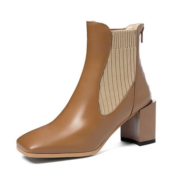 

women ankle boots real leather elastic zip high heel winter shoes woman warm short boot office lady footwear size 33-40, Black