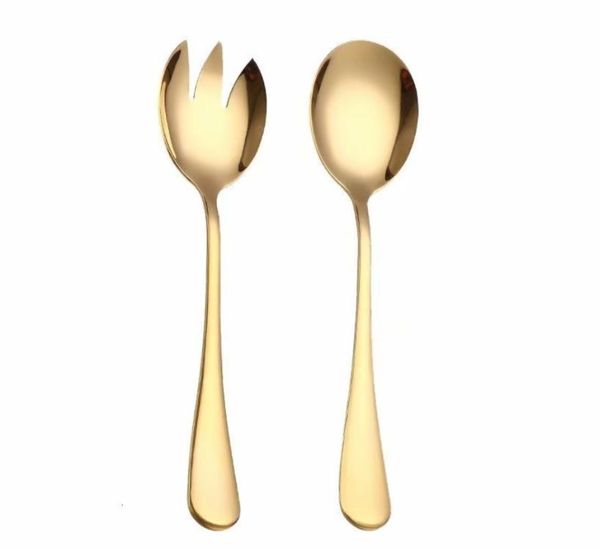 

spoons gold salad spoon fork 2pcs stainless steel cutlery set serving colorful unique