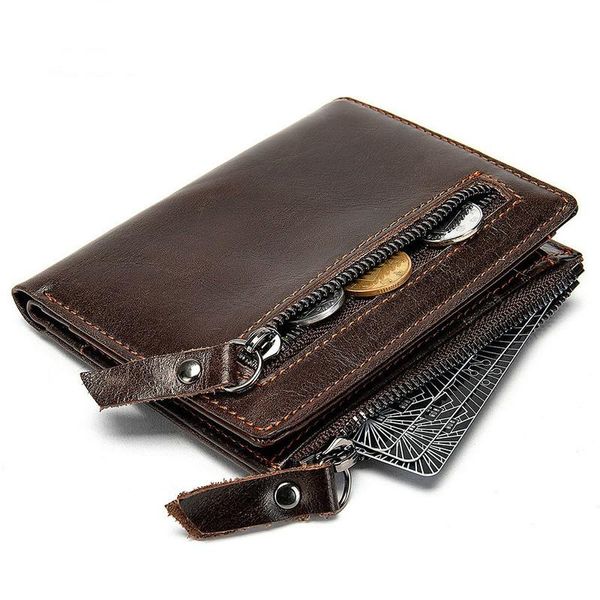 

men's leather wallet vintage casual first layer cowhide short coin purse card holder wallets, Red;black
