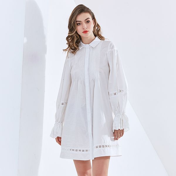 

dresses hollow out lace for women lapel long sleeve casual white spring es female fashion clothing 2021, Black;gray