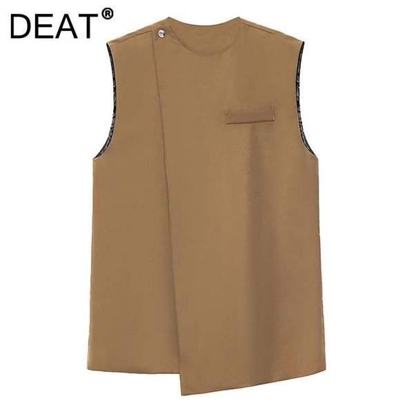 

women's vests [deat] 2021 autumn fashion tide tank round neck sleeveless single button solid color loose vest women 13z1692, Black;white