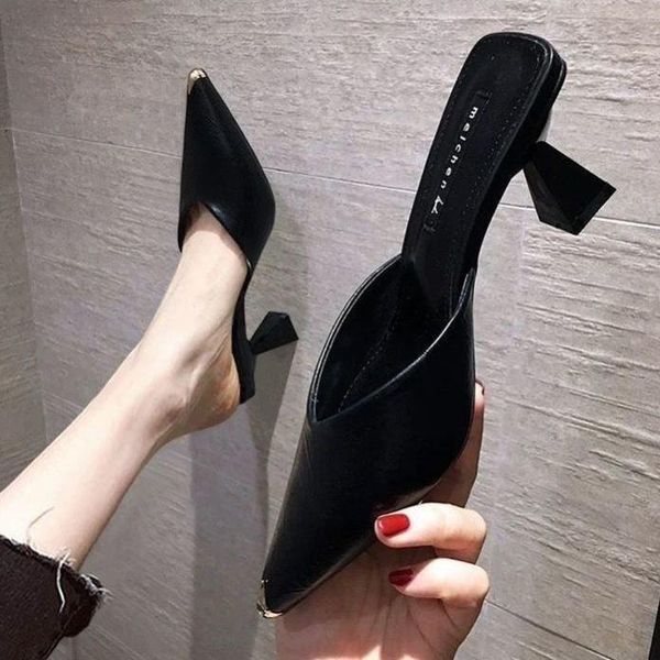 

dress shoes 2021 wedding ladies high heels slippers women quality pointed toe sandals for women's pumps a285, Black