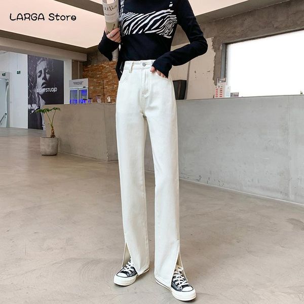 

womens high waist straight leg pants harajuku wide boyfriend jeans micro flare mopping trousers female clothes women's, Blue