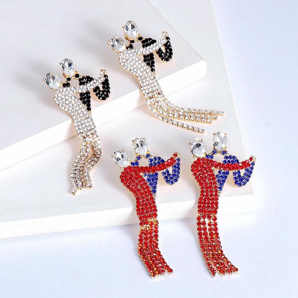 

art dancer rhinestone tassel dangle earrings for women fashion crystal metal wedding bride earring party jewelry, Silver
