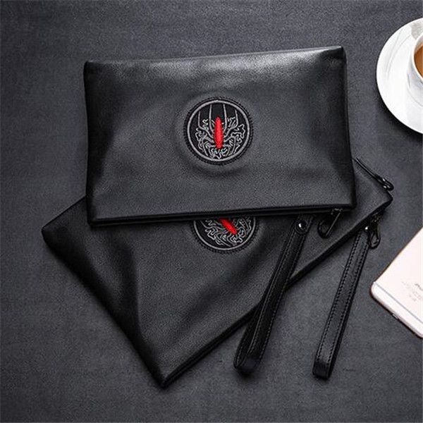 Fabrik Großhandel Mann Tasche Mode Stickerei Leder Business Clutches Taschen Leder mit großem Fassungsvermögen Herrenbrieftasche kleine Biene Stickereien Clutch Handtasche