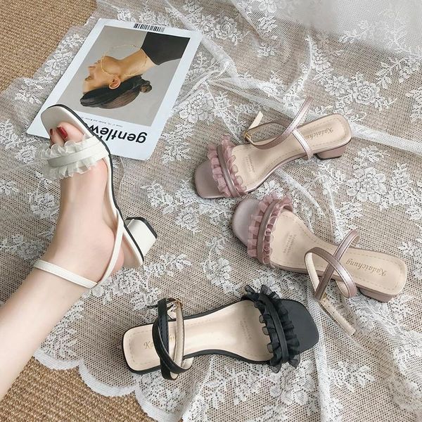 

sandals ladies shoes summer block heels med suit female beige espadrilles platform buckle strap chunky comfort spring g dress, Black