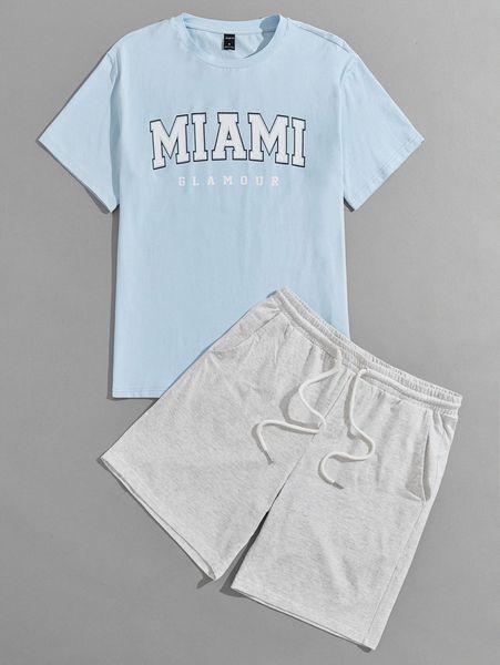 

men letter graphic & track shorts set c8es#, Gray