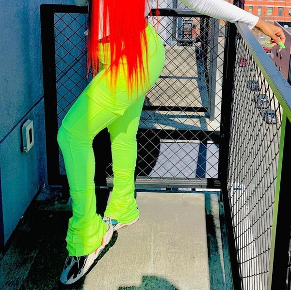 

women's pants & capris european and american casual pleated 4-pocket micro-horn sports, Black;white