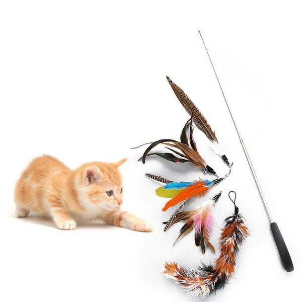 

cat toys 6 pcs/set retractable funny stick diy replacement head pet teaser set
