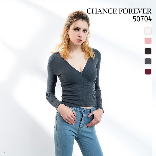 

tees t-shirt 2021 spring t-shirt dark v solid thread long sleeve bottomed shirt women's top, White