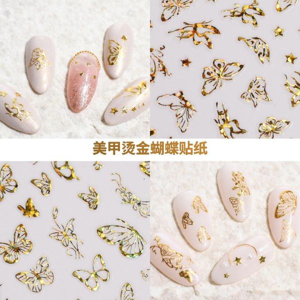 

nail stamping hollow butterfly stickers 3d japanese ins laser gold and silver net red -selling adhesive sticker art decorations, Silver;gold