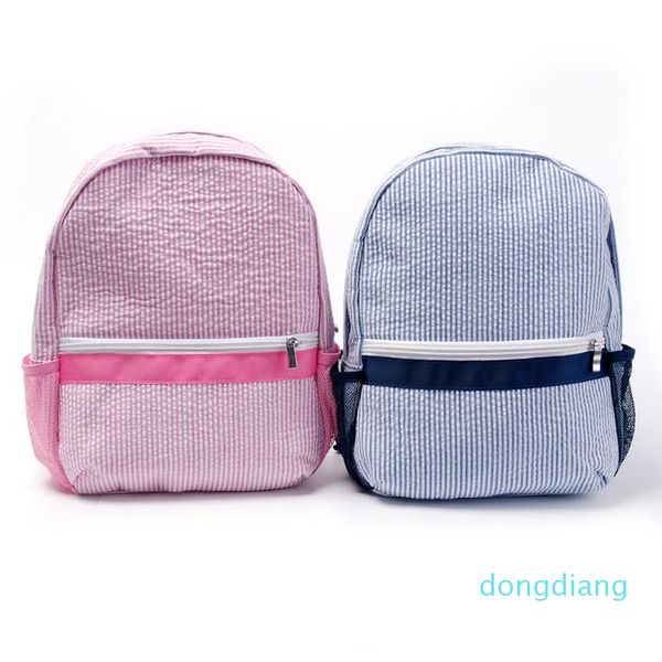Designer – personalisierter Vorschulrucksack, bestickt, kleine Seersucker-Kleinkindtasche für Kinder, Schulrucksack mit Netztaschen
