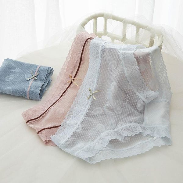 

women's panties seamless underwear non-slip japanese cute ladies hollow mesh lace girls smooth plain, Black;pink