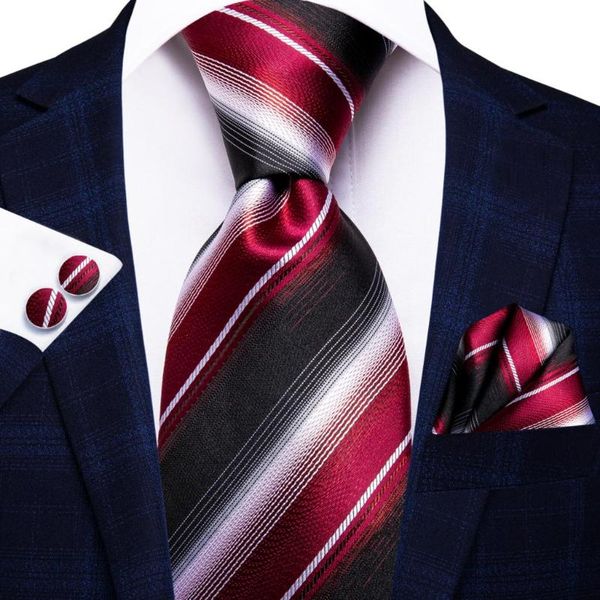 

bow ties hi-tie black burgundy white striped paisley silk wedding tie for men novelty design quality hanky cufflink nicktie dropshiping, Black;gray