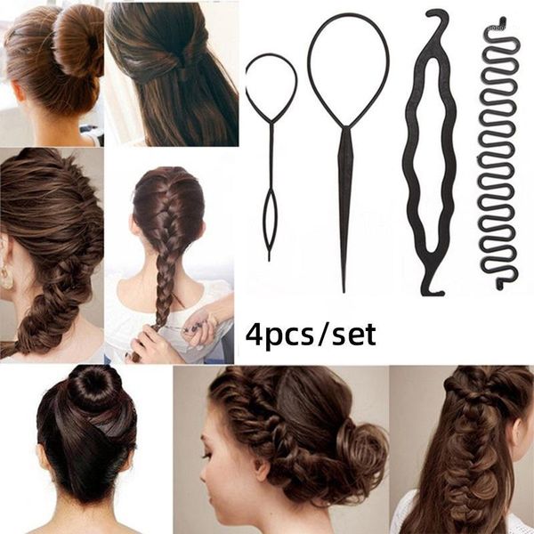 

fashion ponytail plastic loop styling tool party girls hair clip stick comb stylediy twist braider tools sets 4pcs/set1, Brown
