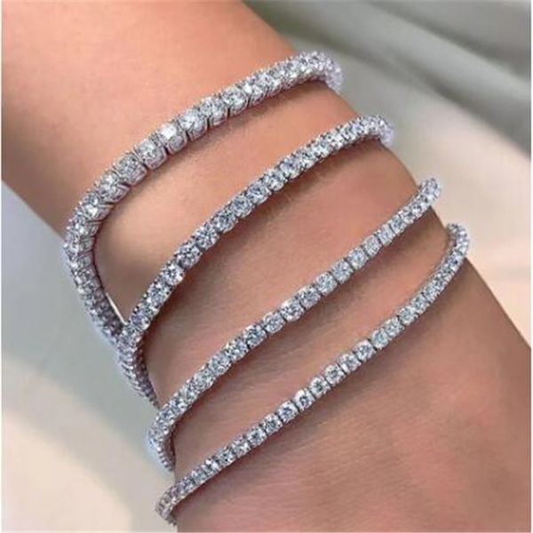 Solide 925 Sterling Silber 4mm 18cm CZ Tennis Armband Armreif für Frauen Hochzeit Modeschmuck Großhandel Party Geschenk