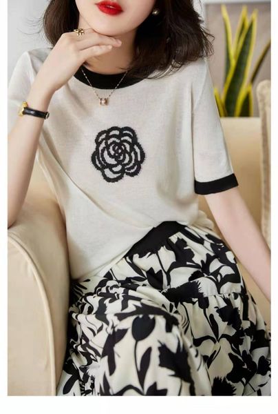 

women's t-shirt female camellia t-shirt, short sleeves of silk ice for summer, t-shirt solid color, knitted or crocheted 7tyd, White