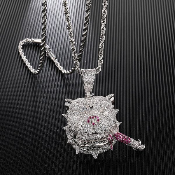 

pendant necklaces hip hop bling iced out cubic zircon cz dog pendants & copper necklace for men rapper jewelry with tennis chain, Silver