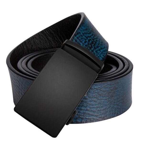 

hi-tie cowhide real leather blue belt men automatic ratchet buckle belts for jeans fashion male waist strap te-50, Black;brown