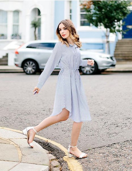 

casual dresses autumn dress women's spring and striped long-sleeved, Black;gray