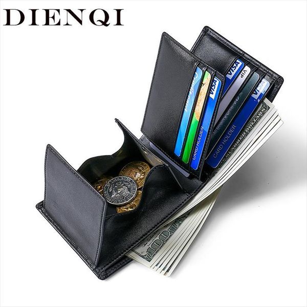 

rfid real genuine leather men wallets small slim billfold card wallet purses coin pocket bag black male walet valet, Red;black