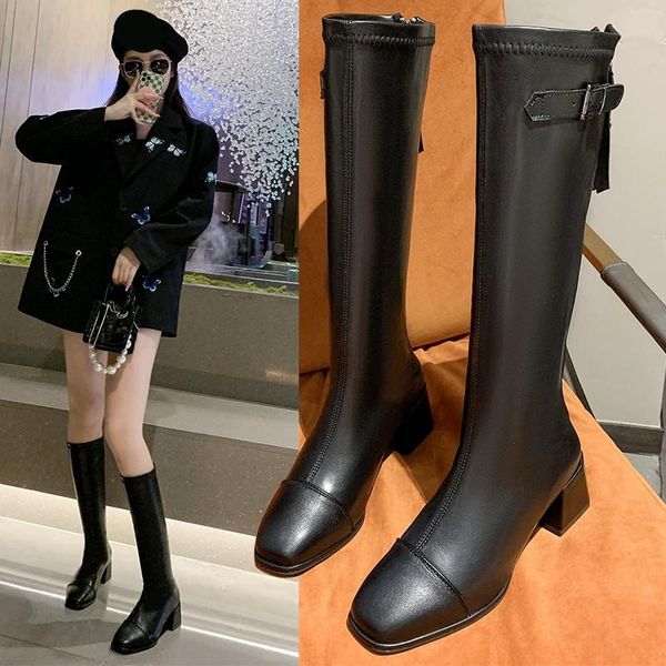 

boots lady round toe boots-women shoes thigh high heels winter footwear luxury designer mid calf 2021 stiletto r, Black
