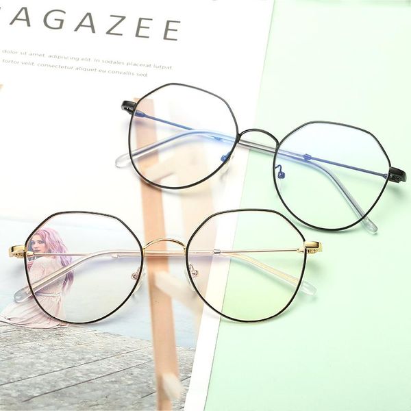 

fashion sunglasses frames glasses frame women polygon metal men computer spectacles clear optical eyeglasses gold eyewear, Black