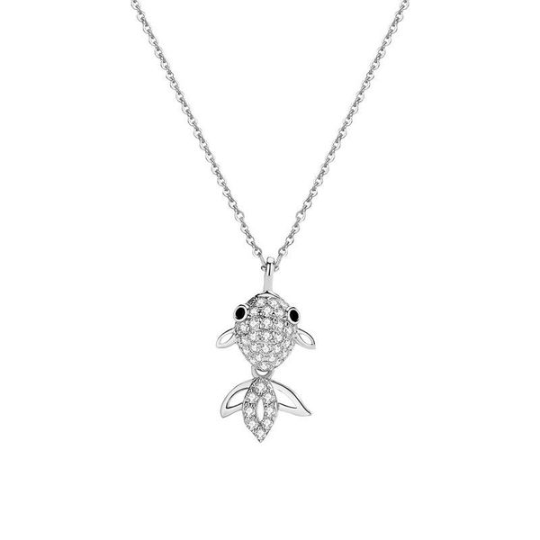 

chains s925 sterling silver full diamond goldfish necklace rose gold creative clavicle chain niche light luxury fashion pendant female