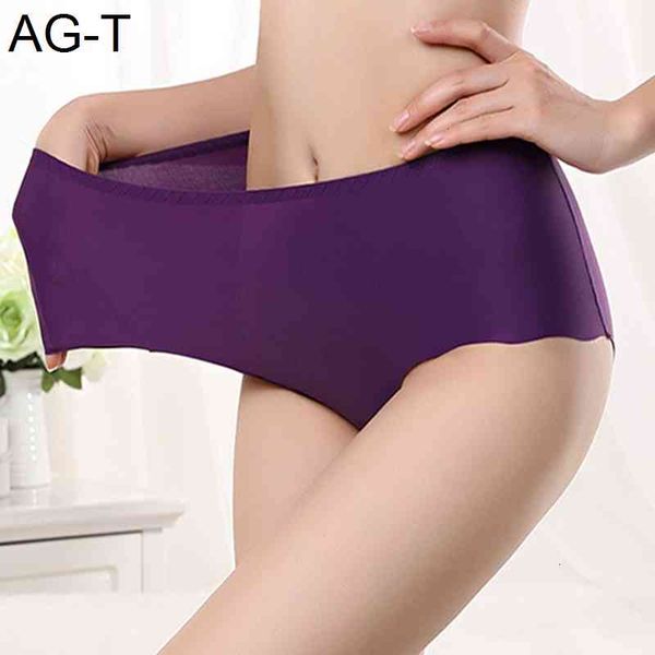 

one-piece seamless women panties high waist big briefs lingerie large size ice silk intimate underwear, Black;pink