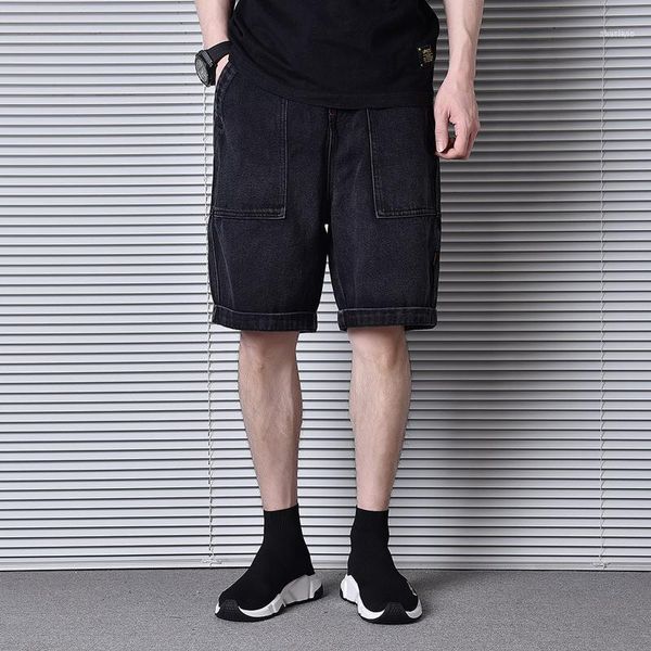 

summer black fashion men jeans loose fit big pockets cargo denim shorts hombre japanese vintage designer hip hop short men1, Blue