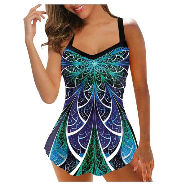 

women plus size print strappy back tankini set two piece swimsuits swimdress beach wear bathing suits 2021 women's swimwear, White;black