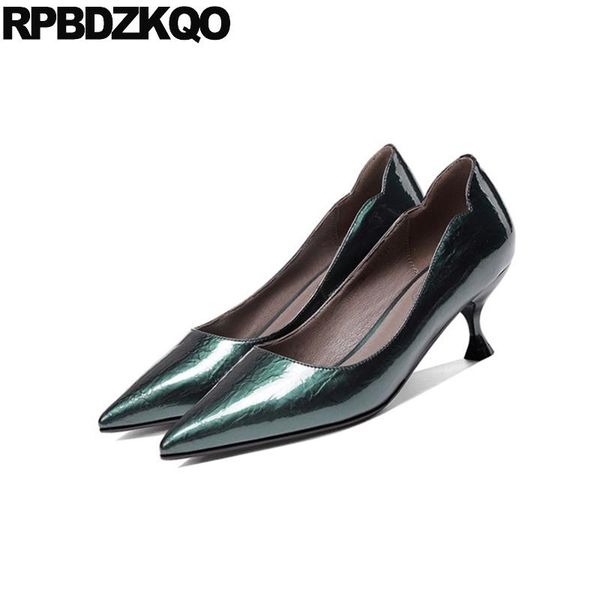 

dress shoes pointed toe thin medium heels pumps patent leather size 33 designer green scarpin genuine slip on fashion brand women 2021, Black
