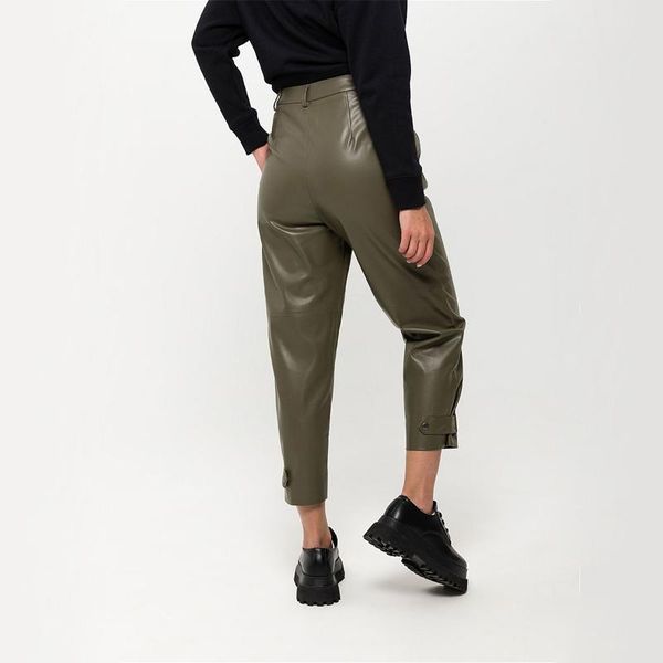 

basic solid color real pocket harem trousers 2021 spring summer woman casual elastic waist pu leather pants office ladies women's & cap, Black;white