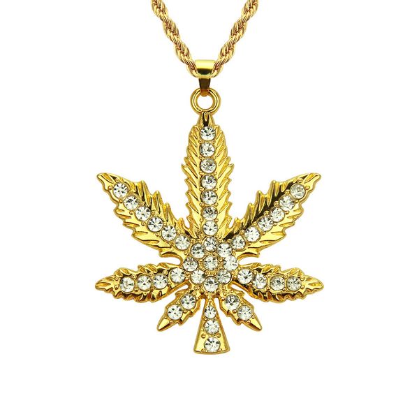 

new jewelry hip hop diamond maple leaf pendant necklace fashion pendant batch pendant necklace, Silver