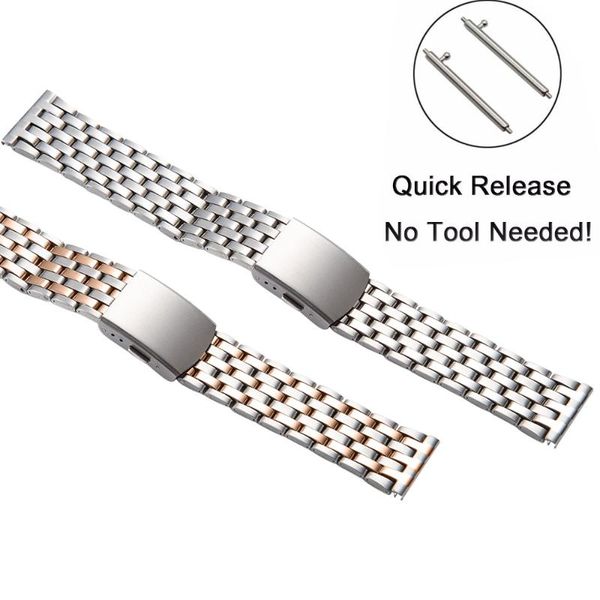 

watch bands 20mm 22mm stainless steel strap wrist bracelet silver color metal watchband with folding clasp for men women, Black;brown