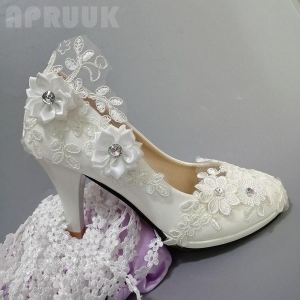 

dress shoes womens wedding round toe platforms 9cm heels plus size 41 42 ladies bridal pumps lace with flower, Black
