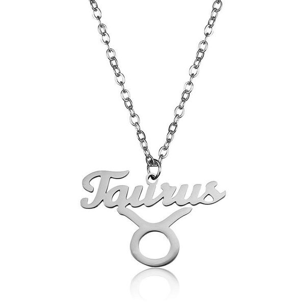 

letter taurus stainless steel zodiac necklace sign constellation signs pendant necklaces for women 12 jewelry, Silver