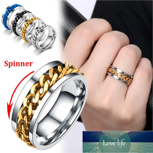 

ins fashion rotatable chain rings for women men spinner ring stainless steel chain ring men's titanium steel bottle opener ring factory, Silver