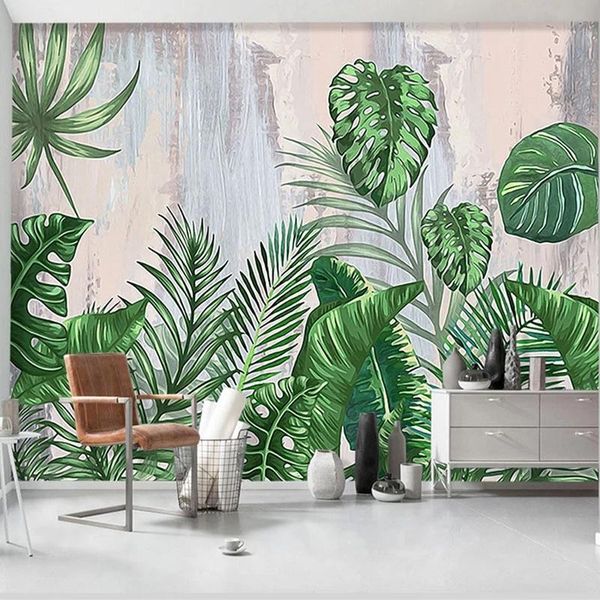 

wallpapers custom po self adhesive wallpaper 3d retro palm banana leaf murals restaurant cafe living room modern decor wall waterproof
