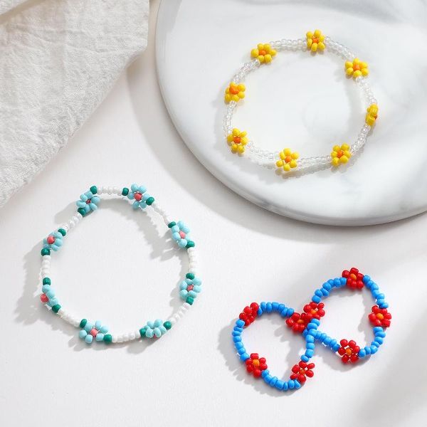 

link, chain korea fashion diy handmade beaded bracelets flower daisy for women girls gift bohemian friendship charm jewelry accessories 2021, Black