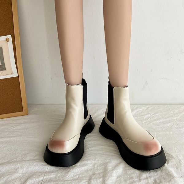

boots women's rubber autumn shoes round toe luxury designer boots-women flat heel rain med rock fashion 2021 lolita, Black