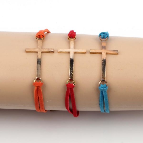 

arrival fashion design leather rope chain sideways cross bracelet bangle wholesale for women jewelry accessories charm bracelets, Golden;silver