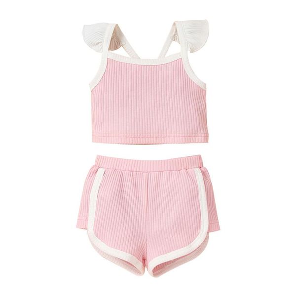 

0-18m baby girl's two piece set, newborn's sweet sleeve square neck ribbed elastic shorts for infants, White