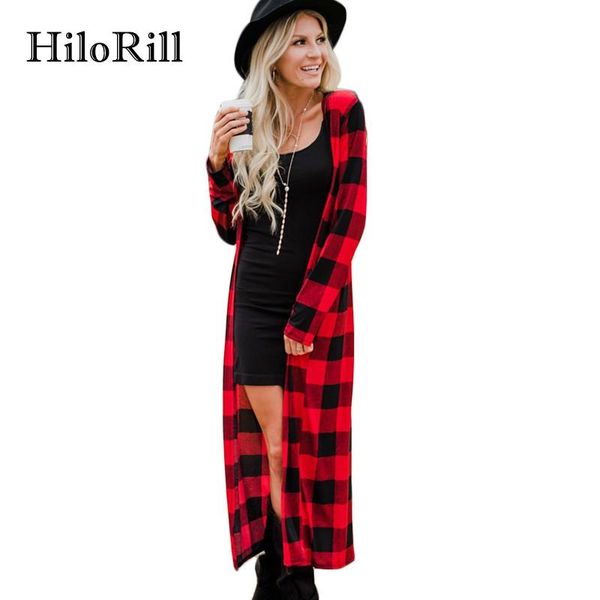 

women's sweaters hilorill long cardigan women 2021 autumn sleeve knitted plaid cardigans holiday air conditioning shirt feminino, White;black
